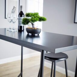 Home Source Bar Table Stool Set 120cm Black Metal Frame Solid Oak Crossbar Kitchen - thumbnail 5