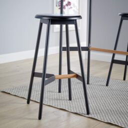 Home Source Bar Table Stool Set 120cm Black Metal Frame Solid Oak Crossbar Kitchen - thumbnail 6