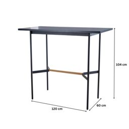 Home Source Bar Table Stool Set 120cm Black Metal Frame Solid Oak Crossbar Kitchen - thumbnail 4