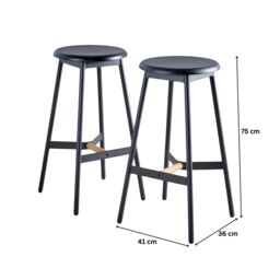 Home Source Bar Table Stool Set 120cm Black Metal Frame Solid Oak Crossbar Kitchen - thumbnail 3