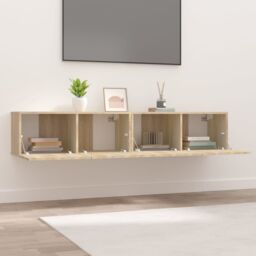 Berkfield Home TV Cabinets 2 pcs Sonoma Oak 80x30x30 cm Engineered Wood in Brown - Size: 80 x 30 x 30 cm - thumbnail 3