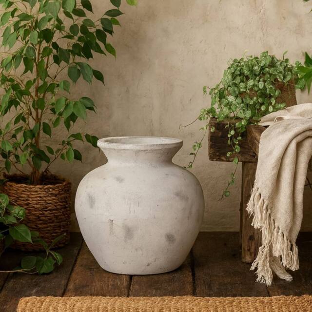 Wyld Haus Terra Large Antique White Textured Ceramic Vase 30cm in Stone - image 1