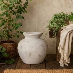 Wyld Haus Terra Large Antique White Textured Ceramic Vase 30cm in Stone - thumbnail 1
