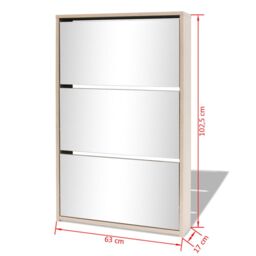 Berkfield Home Shoe Cabinet 3-Layer Mirror Oak 63x17x102.5 cm in Brown - thumbnail 6