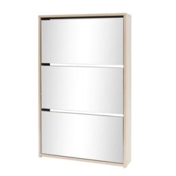 Berkfield Home Shoe Cabinet 3-Layer Mirror Oak 63x17x102.5 cm in Brown - thumbnail 2