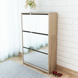Berkfield Home Shoe Cabinet 3-Layer Mirror Oak 63x17x102.5 cm in Brown - thumbnail 1