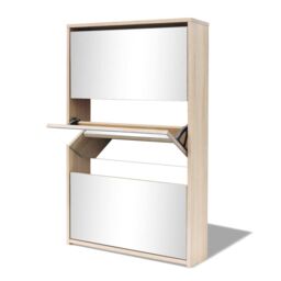 Berkfield Home Shoe Cabinet 3-Layer Mirror Oak 63x17x102.5 cm in Brown - thumbnail 4