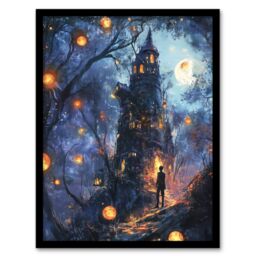 "Artery8 Man By Witch House Dark Forest Fantasy Art Framed Art Print in Blue - Size: W12"" x H16""" - thumbnail 1
