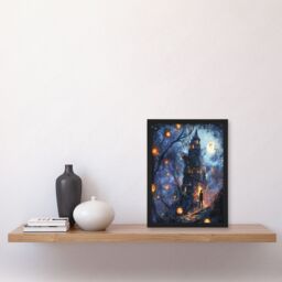"Artery8 Man By Witch House Dark Forest Fantasy Art Framed Art Print in Blue - Size: W12"" x H16""" - thumbnail 4