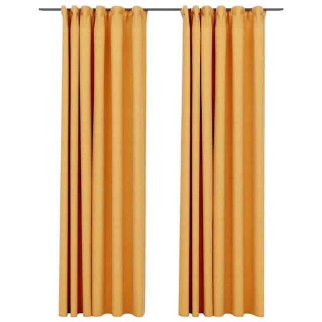 Berkfield Home Linen-Look Blackout Curtains with Hooks 2 pcs Yellow 140x225 cm - image 1