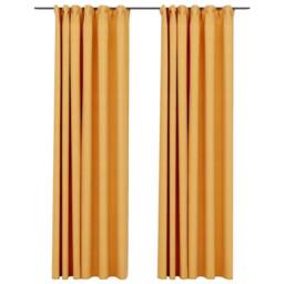 Berkfield Home Linen-Look Blackout Curtains with Hooks 2 pcs Yellow 140x225 cm
