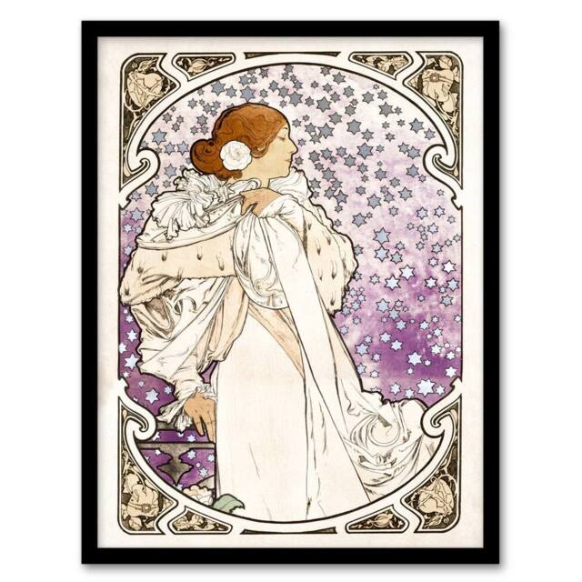 "Artery8 Lady of Camellias Theatre French Vintage Framed Wall Art Print Mucha in Purple - Size: W12"" x H16""" - image 1