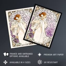 "Artery8 Lady of Camellias Theatre French Vintage Framed Wall Art Print Mucha in Purple - Size: W12"" x H16""" - thumbnail 2