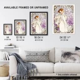 "Artery8 Lady of Camellias Theatre French Vintage Framed Wall Art Print Mucha in Purple - Size: W12"" x H16""" - thumbnail 3