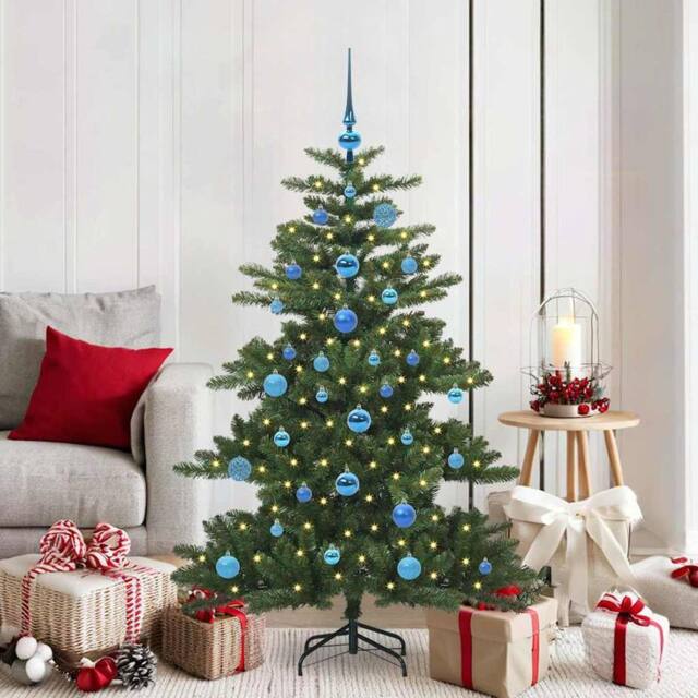 Berkfield Home Artificial Hinged Christmas Tree with 150 LEDs 150 cm PVC in Green - image 1