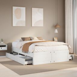 Berkfield Home Bed Frame without Mattress with Drawers White 150x200 cm King Size Solid Wood Pine - thumbnail 1