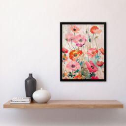 Artery8 Wall Art Print Poppy Flowers Orange Pink Red Floral Oil Painting Art Framed Poster in Black - Size: A4 - thumbnail 4