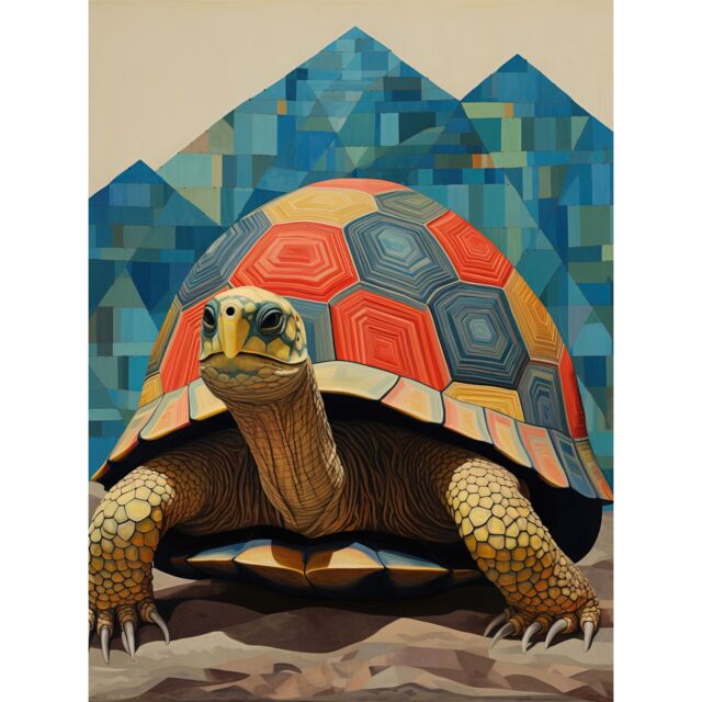 "Artery8 Wall Art Print Geometric Turtle Colourful Hexagon Scutes Shell Pattern Tortoise Bathroom Nautical Theme Poster in Blue - Size: W12"" x H16""" - image 1