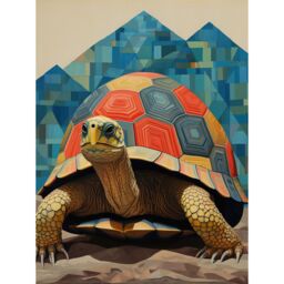 "Artery8 Wall Art Print Geometric Turtle Colourful Hexagon Scutes Shell Pattern Tortoise Bathroom Nautical Theme Poster in Blue - Size: W12"" x H16""" - thumbnail 1