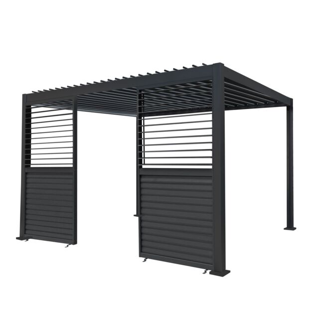 Monstershop Anthracite Aluminium Pergola With 2 x Shutter Panels - 3m x 4m in Grey - image 1
