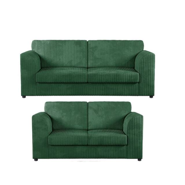 Furniture 786 Hannah Jumbo Cord Full Back 3+2 Seater Sofa Set in Green - image 1
