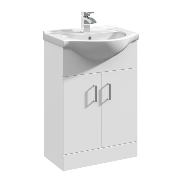 Balterley 2 Door Bathroom Vanity Basin Unit with Round Basin Gloss White 550mm - image 1