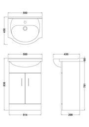 Balterley 2 Door Bathroom Vanity Basin Unit with Round Basin Gloss White 550mm - thumbnail 8