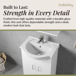 Balterley 2 Door Bathroom Vanity Basin Unit with Round Basin Gloss White 550mm - thumbnail 6
