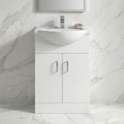 Balterley 2 Door Bathroom Vanity Basin Unit with Round Basin Gloss White 550mm - thumbnail 9