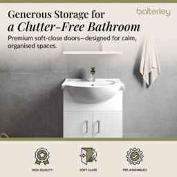Balterley 2 Door Bathroom Vanity Basin Unit with Round Basin Gloss White 550mm - thumbnail 2