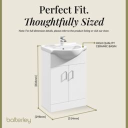 Balterley 2 Door Bathroom Vanity Basin Unit with Round Basin Gloss White 550mm - thumbnail 5