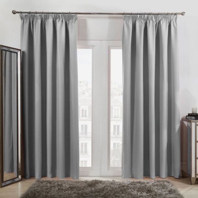OHS Pair of Eyelet OR Pencil Pleat Blackout Curtains Thermal Ready Made in Silver - Size: 228 cm width x 228 cm drop - image 1