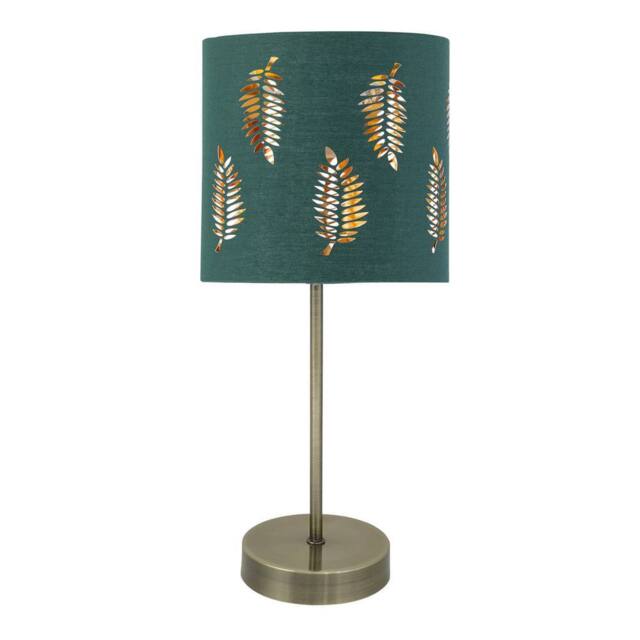 First Choice Lighting Antique Brass Stick Table Lamp with Dark Green Fern Cut Out Shade in Bronze - image 1