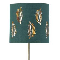 First Choice Lighting Antique Brass Stick Table Lamp with Dark Green Fern Cut Out Shade in Bronze - thumbnail 2