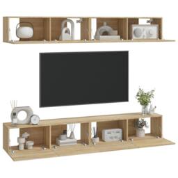 Berkfield Home Wall TV Cabinets 4 pcs Sonoma Oak 100x30x30 cm in Brown - Size: 100 x 30 x 30 cm - thumbnail 3