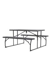 Living and Home Outdoor Foldable Picnic Table and Bench Set with Parasol Hole in Black - thumbnail 4