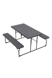 Living and Home Outdoor Foldable Picnic Table and Bench Set with Parasol Hole in Black - thumbnail 3