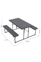 Living and Home Outdoor Foldable Picnic Table and Bench Set with Parasol Hole in Black - thumbnail 6