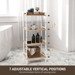 HOMCOM 4-Tier Bamboo Bathroom Storage Shelf with Adjustable Rack in Natural - thumbnail 5