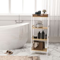 HOMCOM 4-Tier Bamboo Bathroom Storage Shelf with Adjustable Rack in Natural - thumbnail 1
