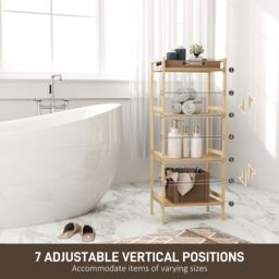 HOMCOM 4-Tier Bamboo Bathroom Storage Shelf with Adjustable Rack in Natural - thumbnail 6