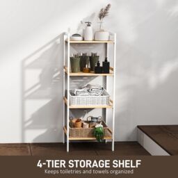 HOMCOM 4-Tier Bamboo Bathroom Storage Shelf with Adjustable Rack in Natural - thumbnail 4