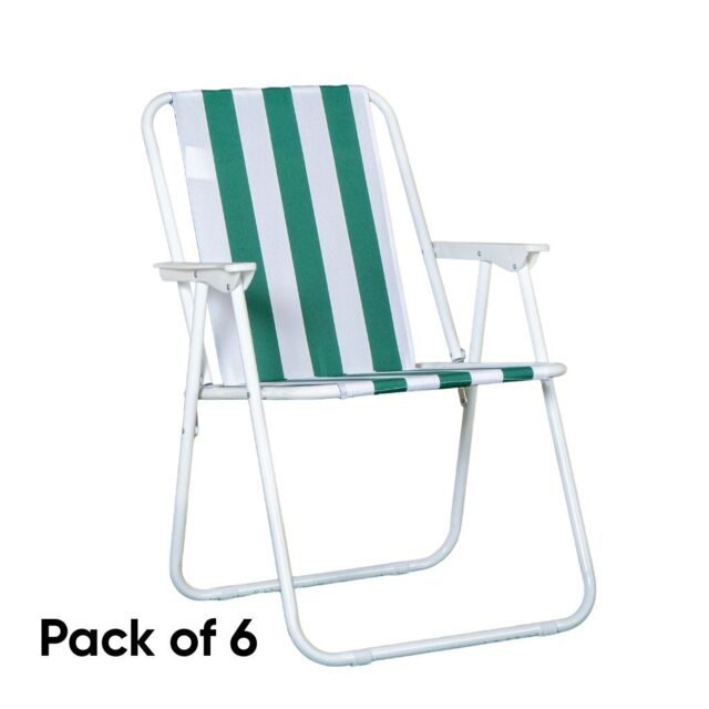 Samuel Alexander 6 Pack of Outdoor Green & White Stripe Camping Chairs with Armrests - image 1