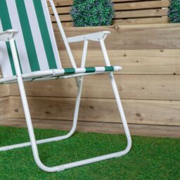 Samuel Alexander 6 Pack of Outdoor Green & White Stripe Camping Chairs with Armrests - thumbnail 6
