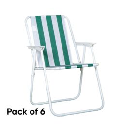 Samuel Alexander 6 Pack of Outdoor Green & White Stripe Camping Chairs with Armrests - thumbnail 1