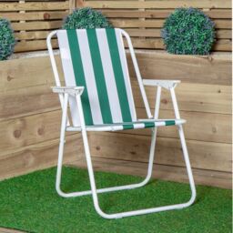 Samuel Alexander 6 Pack of Outdoor Green & White Stripe Camping Chairs with Armrests - thumbnail 2