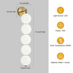 NIVOR 5 Globe Wall Sconce, Modern White 6000K LED Glass Vanity light - thumbnail 2