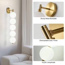 NIVOR 5 Globe Wall Sconce, Modern White 6000K LED Glass Vanity light - thumbnail 7