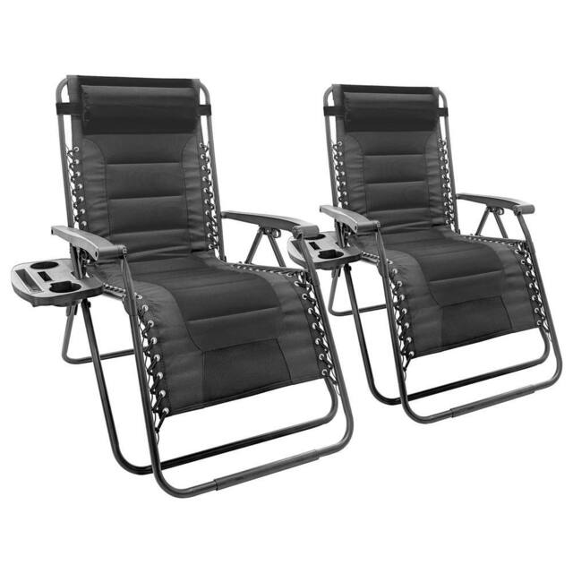 Harbour Housewares 2 Piece Padded Zero Gravity Chair Set in Black - image 1