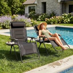 Harbour Housewares 2 Piece Padded Zero Gravity Chair Set in Black - thumbnail 2
